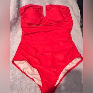 Kona Sol Red Strapless One Piece Swimsuit